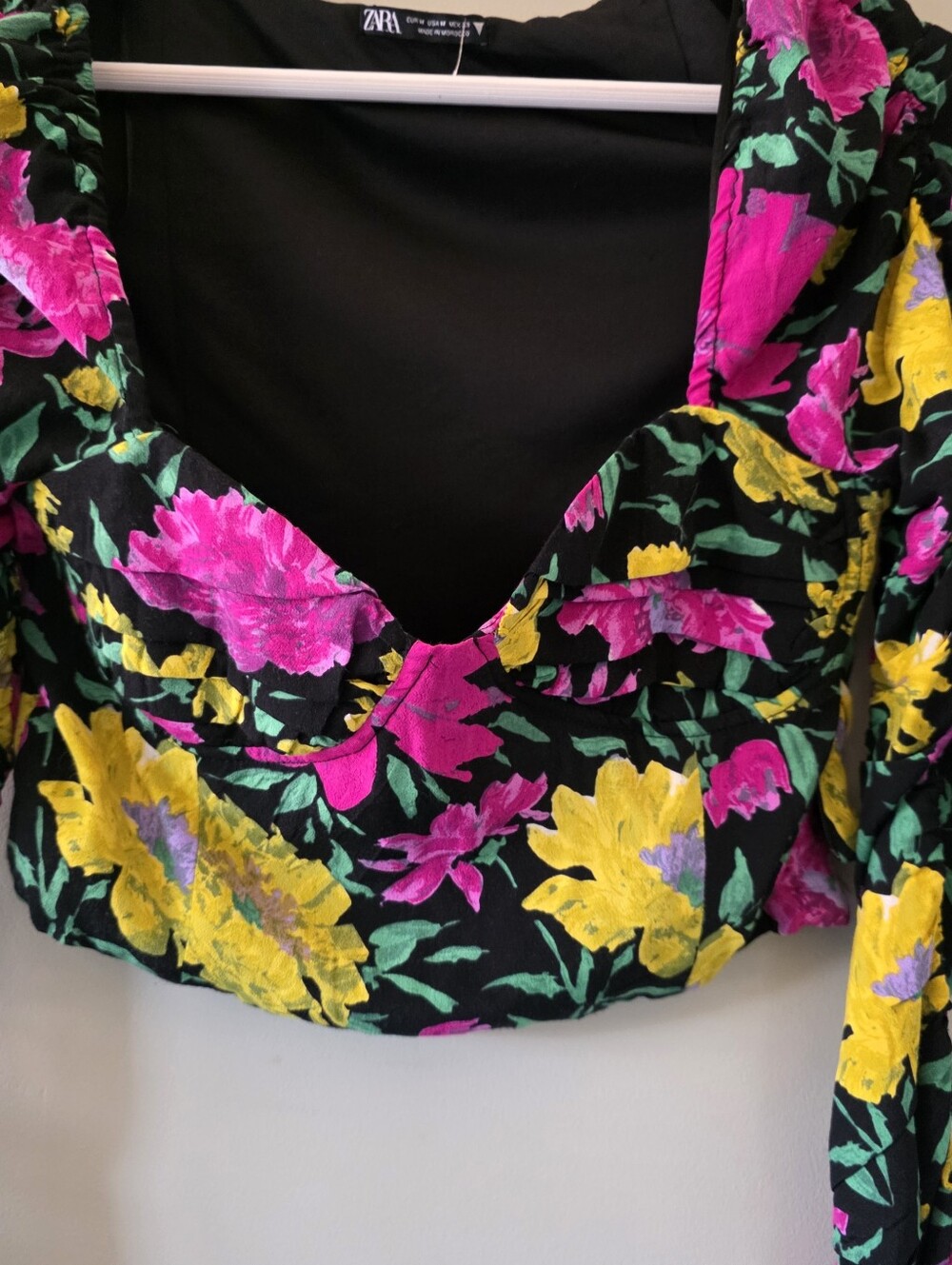 NWOT Zara M Romantic Coquette Girl Feminine Floral Ruched Sweetheart Crop Top - Picture 7 of 15